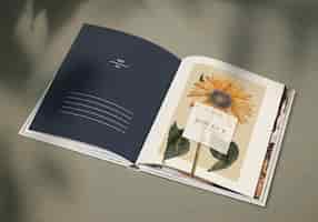 Free PSD sunflower on a magazine mockup