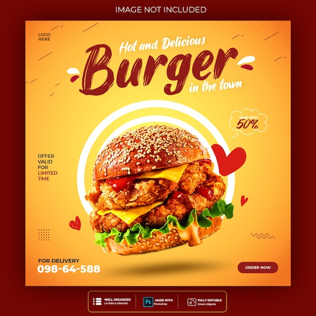 Modello di progettazione di post di instagram di hamburger super delizioso