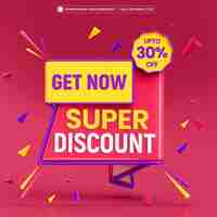 Free PSD super discount offer with editable text 3d banner