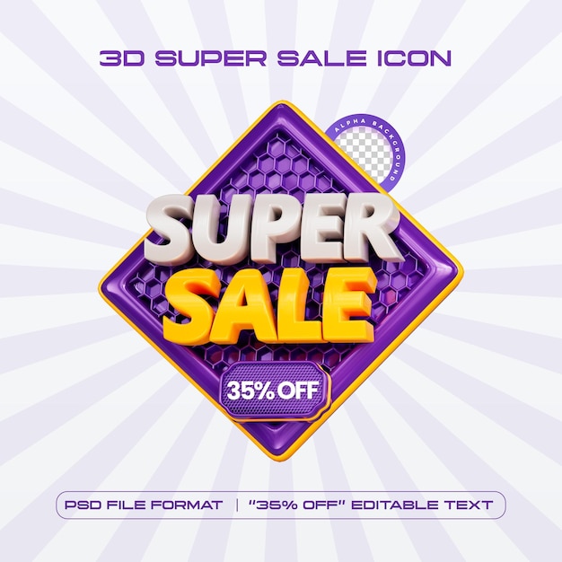 Free PSD super sale 35 off 3d promotion banner with editable text