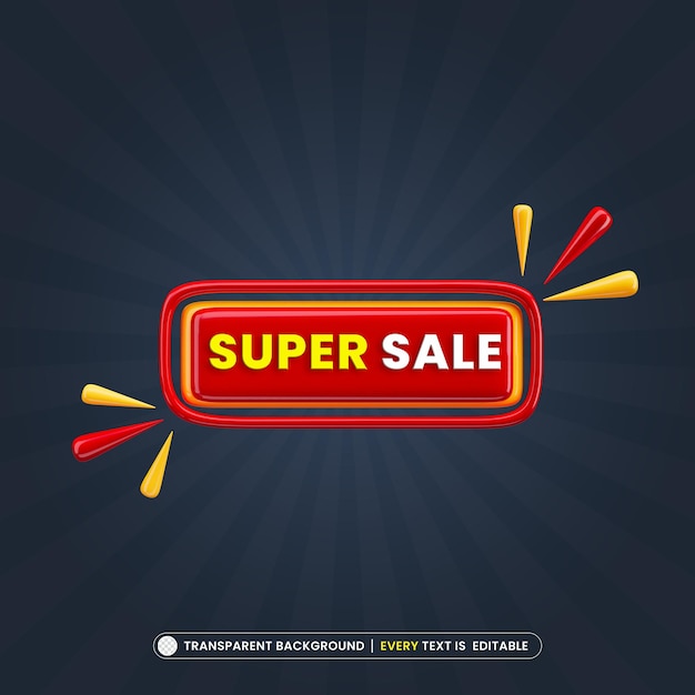 Free PSD super sale 3d promotion banner with editable text