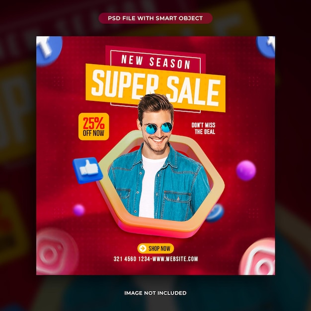 Free PSD super sale social media marketing post design template