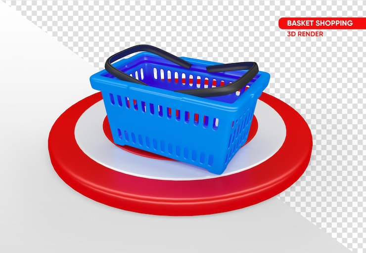 Бесплатный PSD корзина супермаркета со значком цели в 3d визуализации с прозрачным фоном
