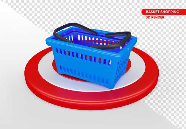 투명 배경으로 3d 렌더링에서 대상 아이콘이 있는 슈퍼마켓 바구니