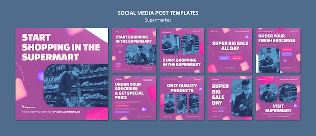 Free PSD supermarket business instagram posts collection