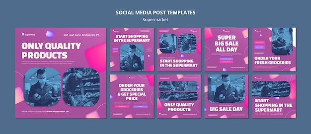 Free PSD supermarket business instagram posts collection