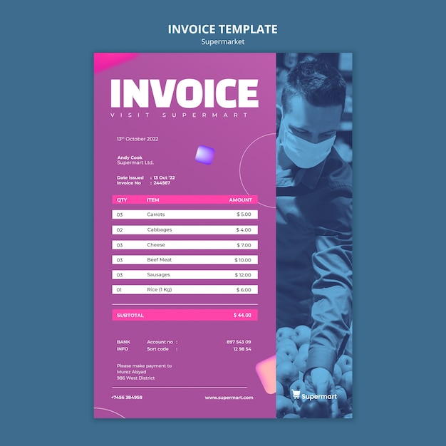 Free PSD supermarket business invoice template