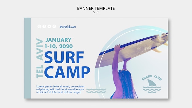 Бесплатный PSD surf баннер дизайн шаблона