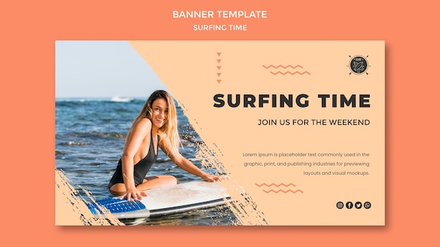 PSD gratuito modello di banner concetto di surf