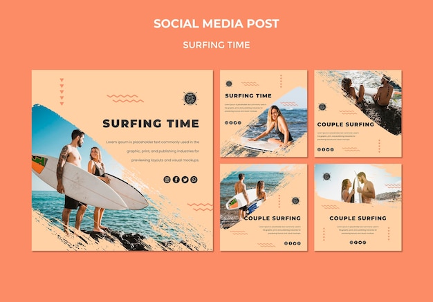 PSD gratuito modello di post social media concetto di surf