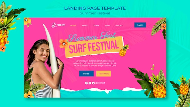 PSD gratuito pagina di destinazione del festival del surf