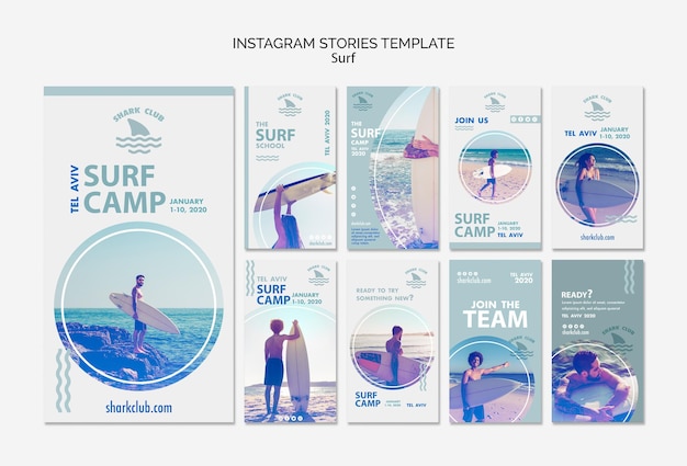 Modello di storie di instagram di surf