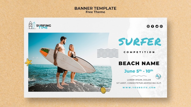 PSD gratuito disegno del modello della bandiera del surfista
