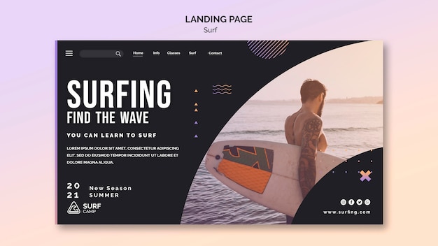 Free PSD surfing lessons landing page template