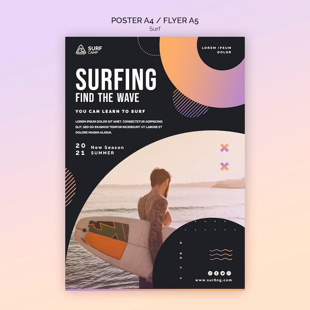 Бесплатный PSD Шаблон для печати уроков серфинга