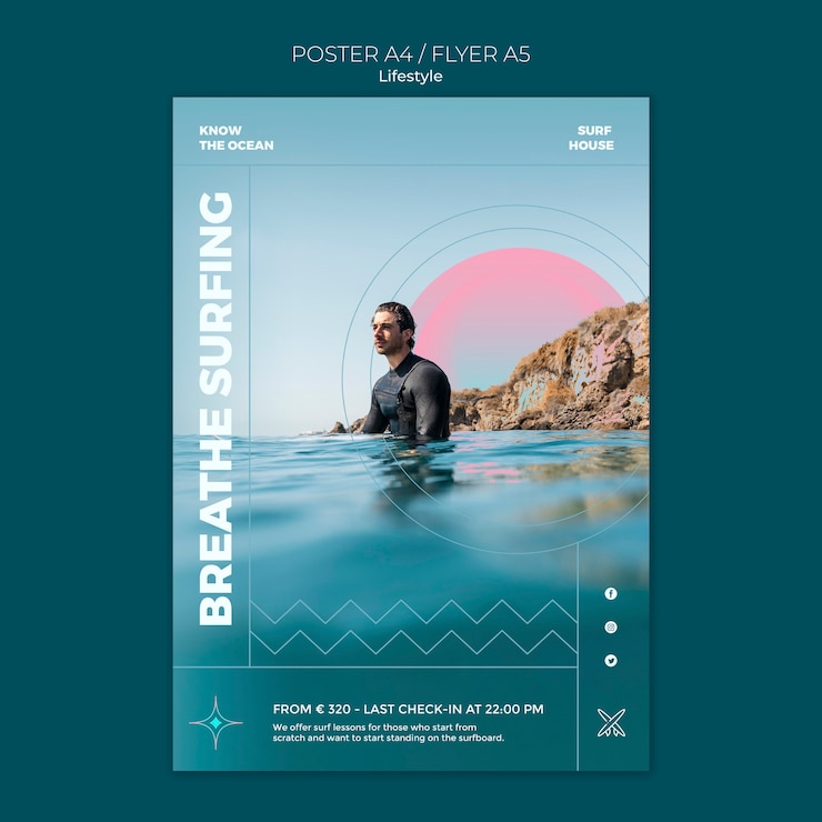 Free PSD surfing lifestyle poster template