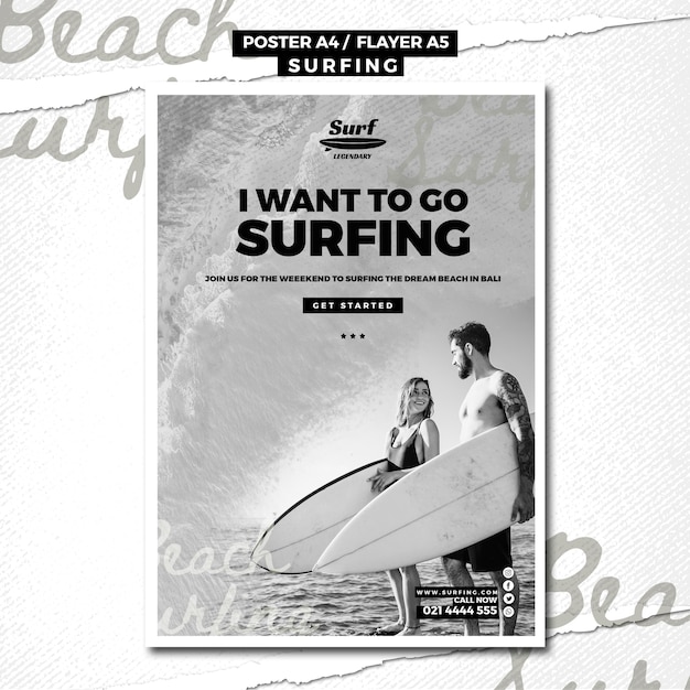 Free PSD surfing poster template concept