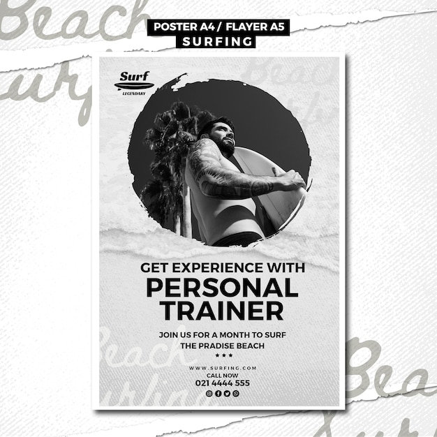 Surfing poster template style free PSD download