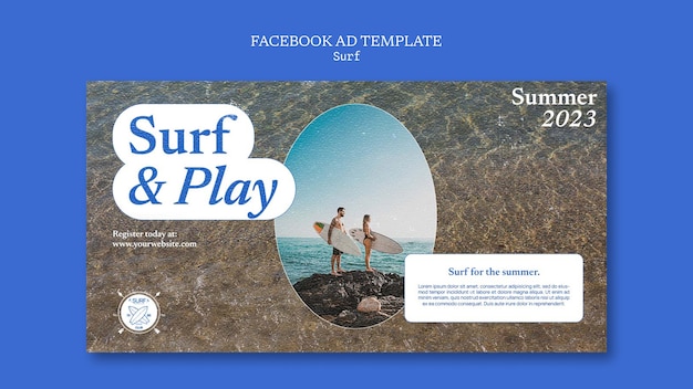 Modello di facebook per hobby estivo di surf