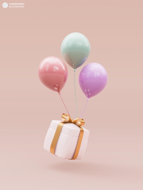 Surprise gift box and balloons icon 3d render illustration