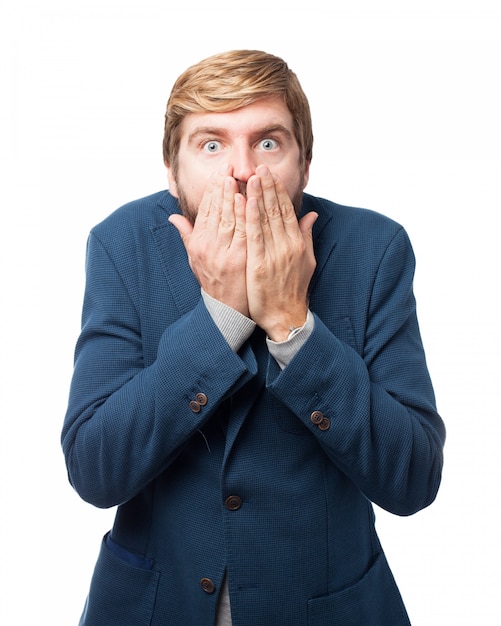 Free PSD surprised businessman covering his mouth