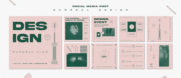 PSD gratuito modello di post di social media design surreale