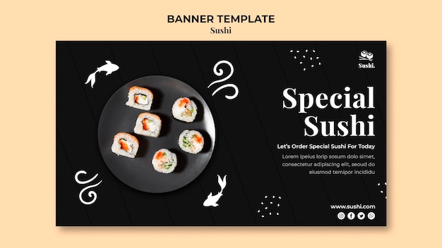 Free PSD sushi banner template with photo