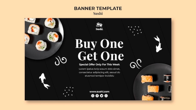 Free PSD sushi banner template with photo