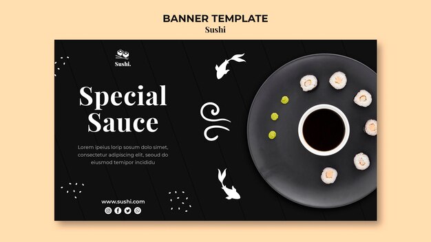 Free PSD sushi banner template with photo