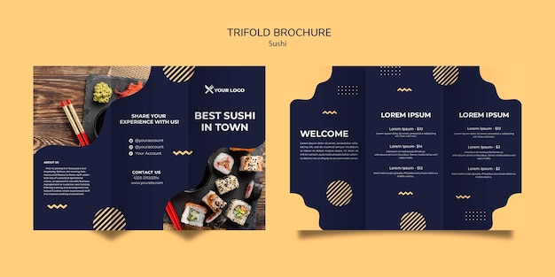 Sushi concept trifold brochure template Free Psd