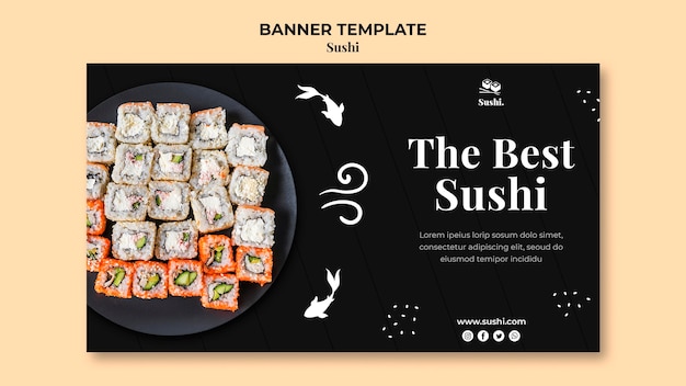 PSD gratuito modello di banner orizzontale di sushi con foto