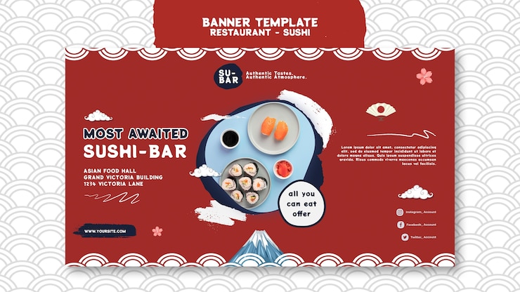 Free PSD sushi horizontal banner template