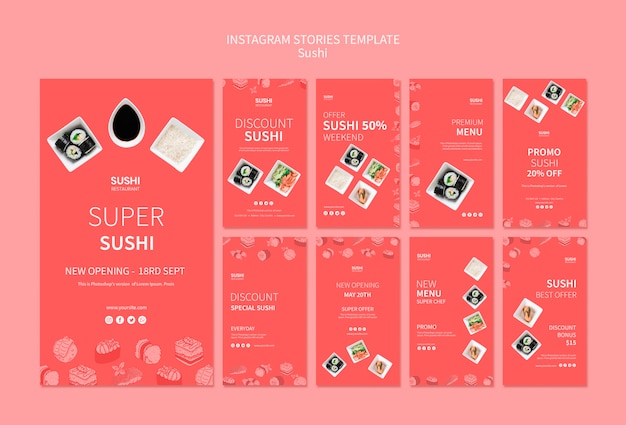 PSD gratuito modello di storie di instagram sushi