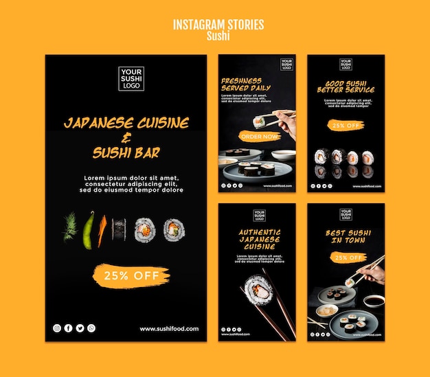 PSD gratuito storie di instagram di sushi