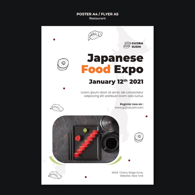 PSD gratuito modello di stampa poster expo ristorante sushi