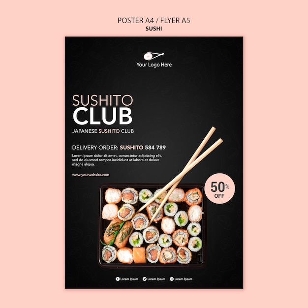 PSD gratuito modello di volantino ristorante sushi