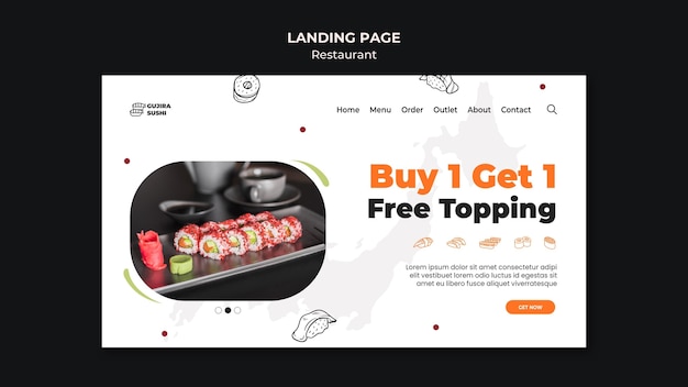 Free PSD sushi restaurant free topping landing page