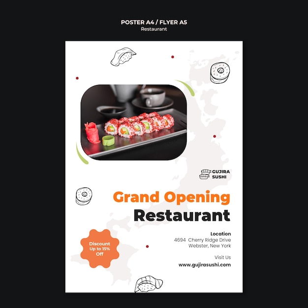 Sushi restaurant grand opening poster print template