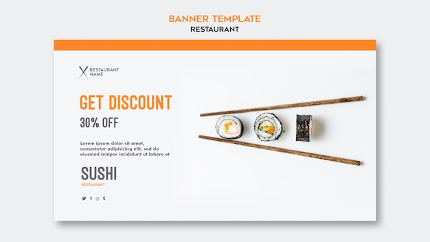 Sushi restaurant horizontal banner template