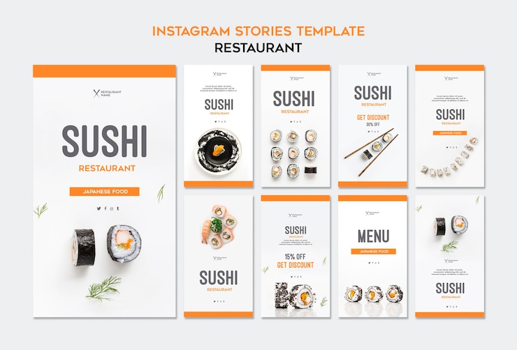 Free PSD sushi restaurant instagram stories template