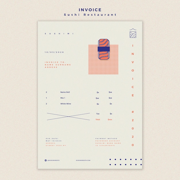 Free PSD sushi restaurant invoice template