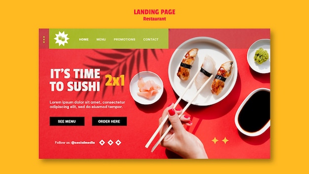 PSD gratuito modello di pagina di destinazione del ristorante di sushi