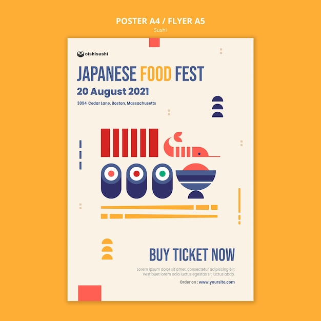 PSD gratuito modello di poster ristorante sushi