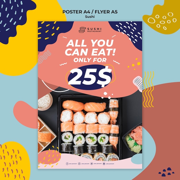 sushi restaurant poster with offer