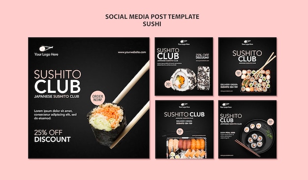 Modello di post sui social media del ristorante di sushi