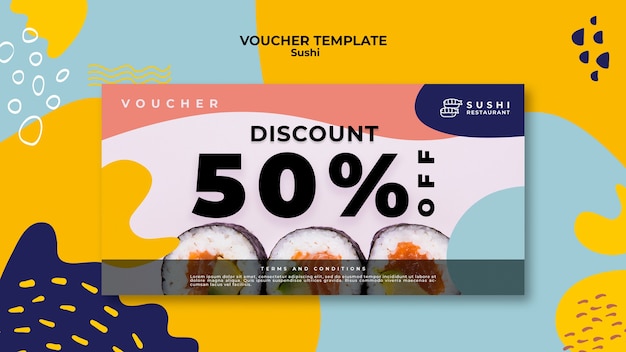 Free PSD sushi restaurant voucher template