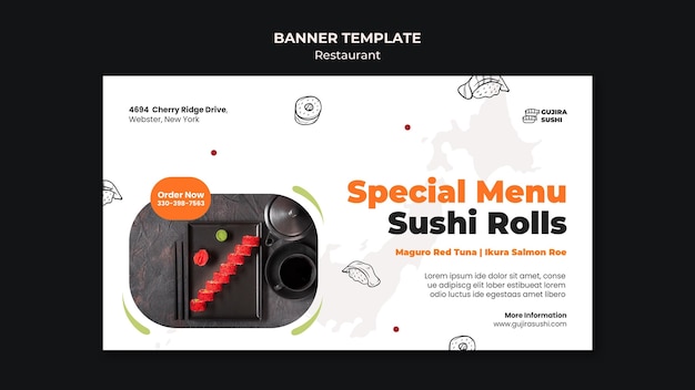 Free PSD sushi rolls restaurant banner template