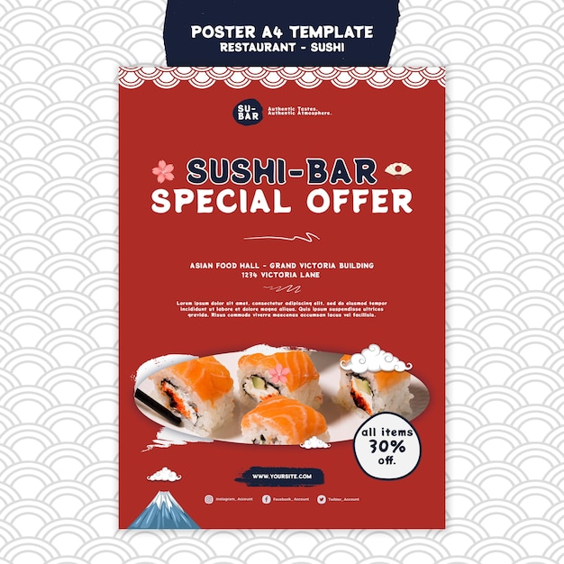 Бесплатный PSD Шаблон вертикальной печати суши