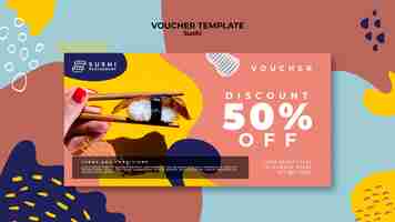 Free PSD sushi voucher template with discount