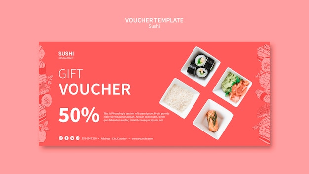 Free PSD sushi voucher template